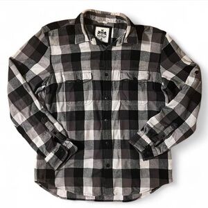 Vintage Express Black Grey Plaid Flannel Shirt XL 100% Cotton